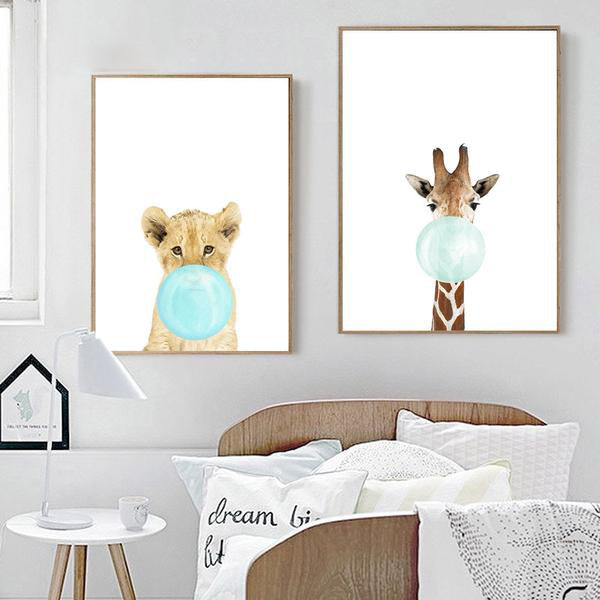 Toile Moderne Animaux Chewing-gum Bleu