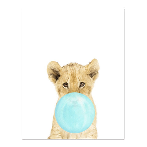 Toile Moderne Animaux Chewing-gum Bleu