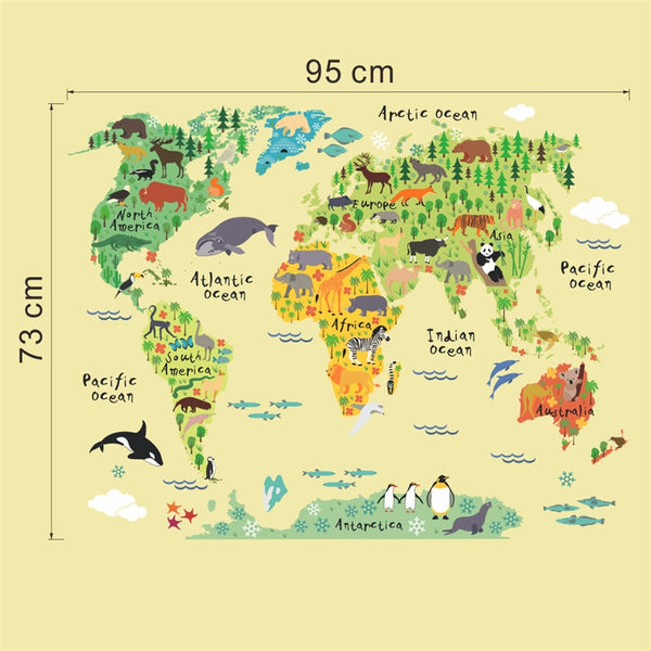 new 037 cartoon animals world map wall decals for kids rooms office home decorations pvc wall stickers diy mural art posters