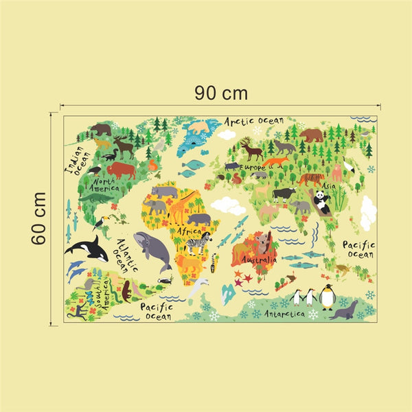 new 037 cartoon animals world map wall decals for kids rooms office home decorations pvc wall stickers diy mural art posters