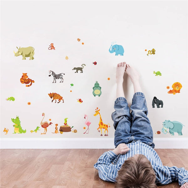 new 037 cartoon animals world map wall decals for kids rooms office home decorations pvc wall stickers diy mural art posters
