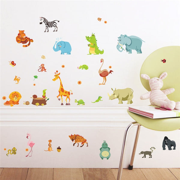 new 037 cartoon animals world map wall decals for kids rooms office home decorations pvc wall stickers diy mural art posters