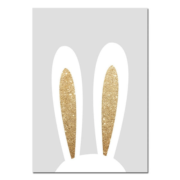 World Map Nordic Poster Canvas Wall Art Painting Gold Heart Nursery Prints Rabbit Head Wall Picture Baby Kids Bedroom Decoration