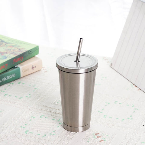 498ml 17oz Fashion Portable Coffee Mug With lid Straw Double Wall Stainless Steel Vacuum flask Travel Tea milk mugs thermos cup