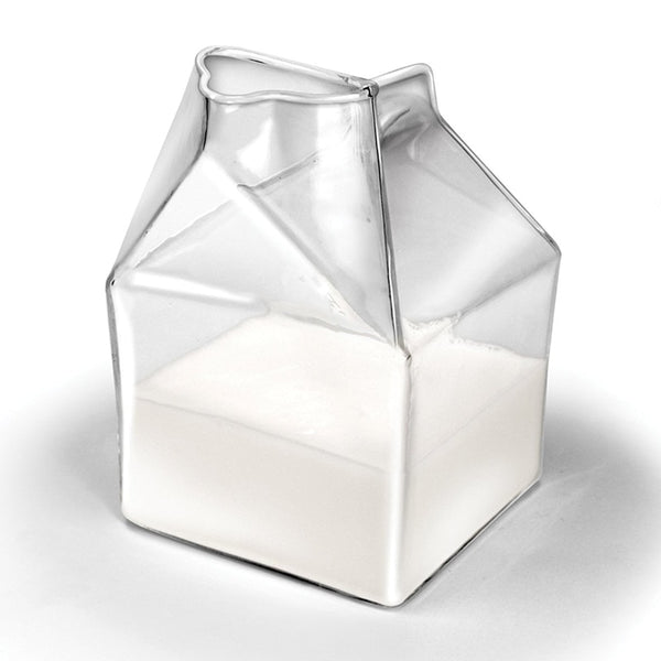 Creative Mini Milk Carton Creamer Cup 250ml Funny Heat Resistant Glass Milk Jug Concise Coffee Tea Juice Morning Cup