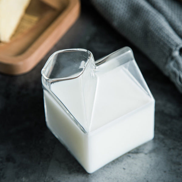 Creative Mini Milk Carton Creamer Cup 250ml Funny Heat Resistant Glass Milk Jug Concise Coffee Tea Juice Morning Cup