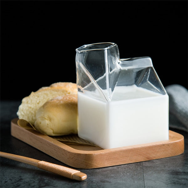 Creative Mini Milk Carton Creamer Cup 250ml Funny Heat Resistant Glass Milk Jug Concise Coffee Tea Juice Morning Cup