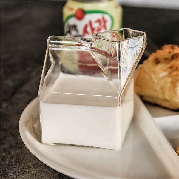 Creative Mini Milk Carton Creamer Cup 250ml Funny Heat Resistant Glass Milk Jug Concise Coffee Tea Juice Morning Cup