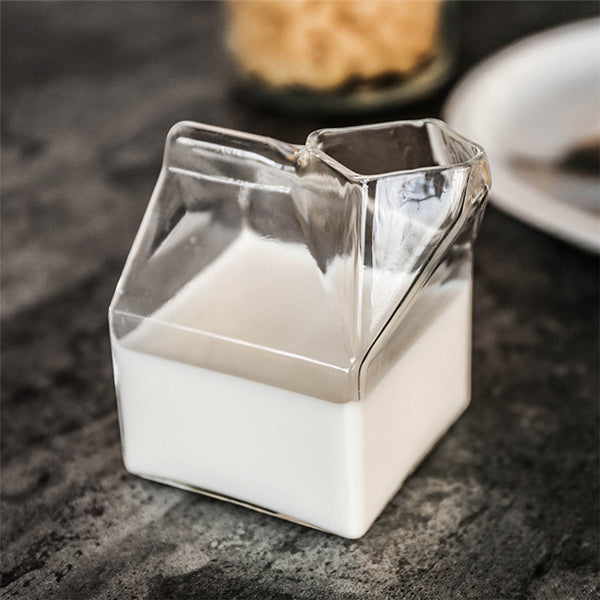 Creative Mini Milk Carton Creamer Cup 250ml Funny Heat Resistant Glass Milk Jug Concise Coffee Tea Juice Morning Cup