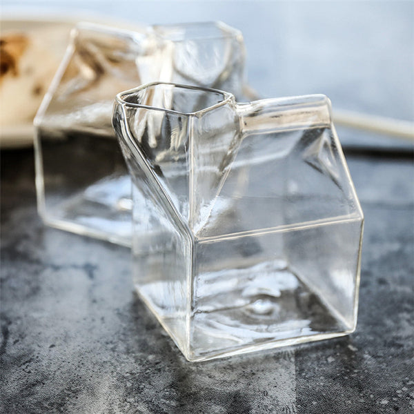 Creative Mini Milk Carton Creamer Cup 250ml Funny Heat Resistant Glass Milk Jug Concise Coffee Tea Juice Morning Cup