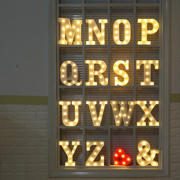 LED Letter light Home Wedding Decor Alphabet LED Romantic Letter Lights Light Up White Plastic Letters Standing Hanging N-Z