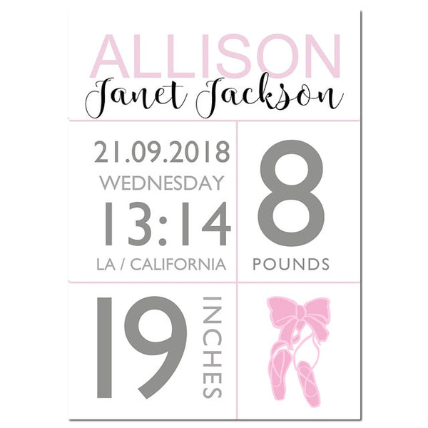 NICOLESHENTING Baby Birth Stats Custom Poster Cartoon Pink Nursery Canvas Art Print Painting Wall Picture Girls Room Decoration