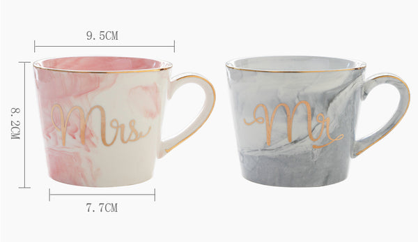 Handpainted Gold Monogram Natural Marble Porcelain Coffee Mug Mr and Mrs Tea Milk Cups and Mugs Creative Wedding Gift