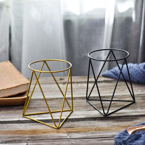 Nordic Style Geometric Iron Rack Holder Metal Stand with Ceramic Planter Desktop Garden Pot for Succulents Plants Home Decor