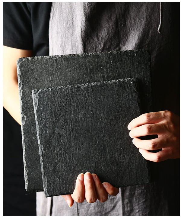 New 2018 Circular Square Rectangle Texture matte black premium rock  stone steak western dinner plate luxury feel