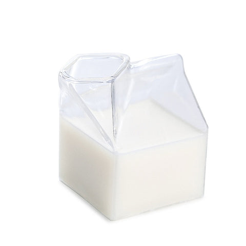 Creative Mini Milk Carton Creamer Cup 250ml Funny Heat Resistant Glass Milk Jug Concise Coffee Tea Juice Morning Cup