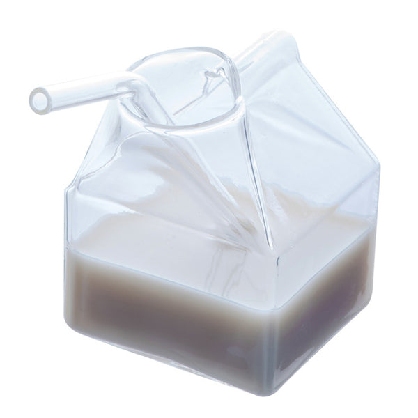 Creative Mini Milk Carton Creamer Cup 250ml Funny Heat Resistant Glass Milk Jug Concise Coffee Tea Juice Morning Cup