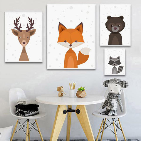 Nordic Art Forest Animal Squirrel Deer Bear Poster Minimalist Canvas Painting Nursery Picture Print Children Room Decoration