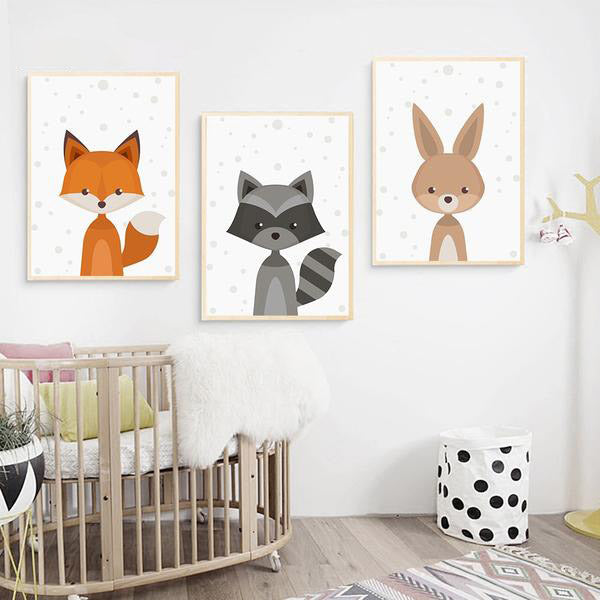 Nordic Art Forest Animal Squirrel Deer Bear Poster Minimalist Canvas Painting Nursery Picture Print Children Room Decoration