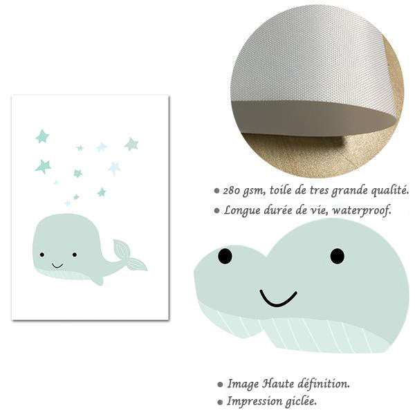 Custom Name Poster Baby Nursery Wall Art Canvas Painting Cartoon Whale Print Nordic Kids Decoration Picture Boys Bedroom Decor