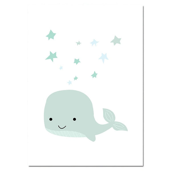Custom Name Poster Baby Nursery Wall Art Canvas Painting Cartoon Whale Print Nordic Kids Decoration Picture Boys Bedroom Decor
