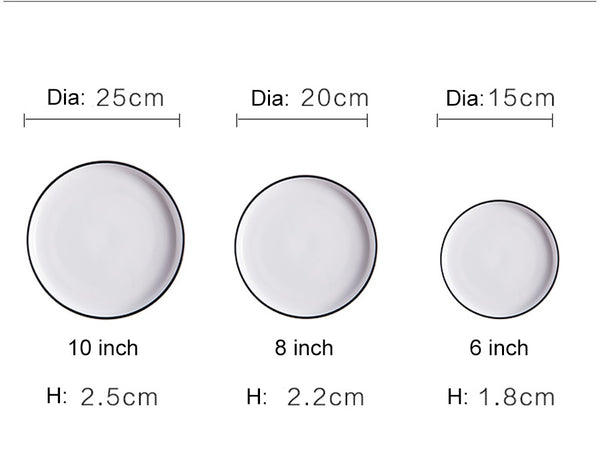 MUZITY Ceramic Dishes and Plates White Round Shape Dinner Set 6/8/10 inch Porcelain Steak Plate