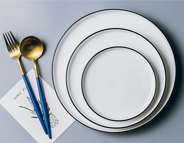 MUZITY Ceramic Dishes and Plates White Round Shape Dinner Set 6/8/10 inch Porcelain Steak Plate