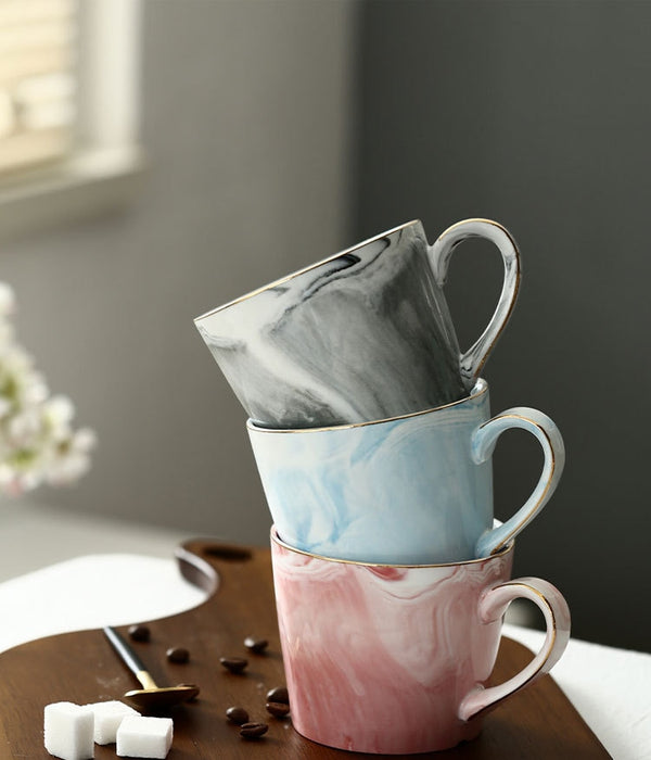 Handpainted Gold Monogram Natural Marble Porcelain Coffee Mug Mr and Mrs Tea Milk Cups and Mugs Creative Wedding Gift