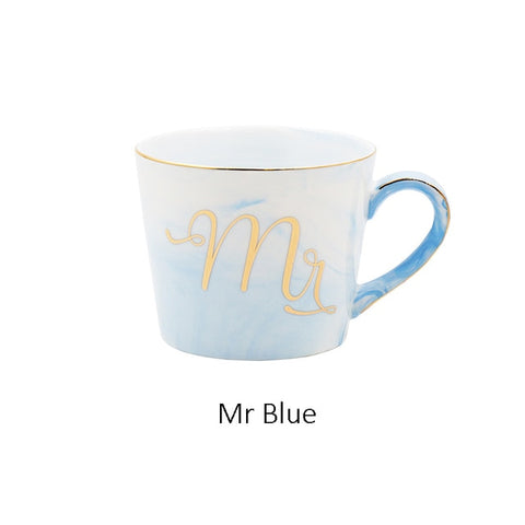 Handpainted Gold Monogram Natural Marble Porcelain Coffee Mug Mr and Mrs Tea Milk Cups and Mugs Creative Wedding Gift