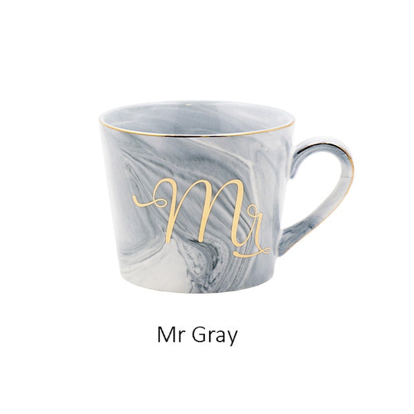 Handpainted Gold Monogram Natural Marble Porcelain Coffee Mug Mr and Mrs Tea Milk Cups and Mugs Creative Wedding Gift
