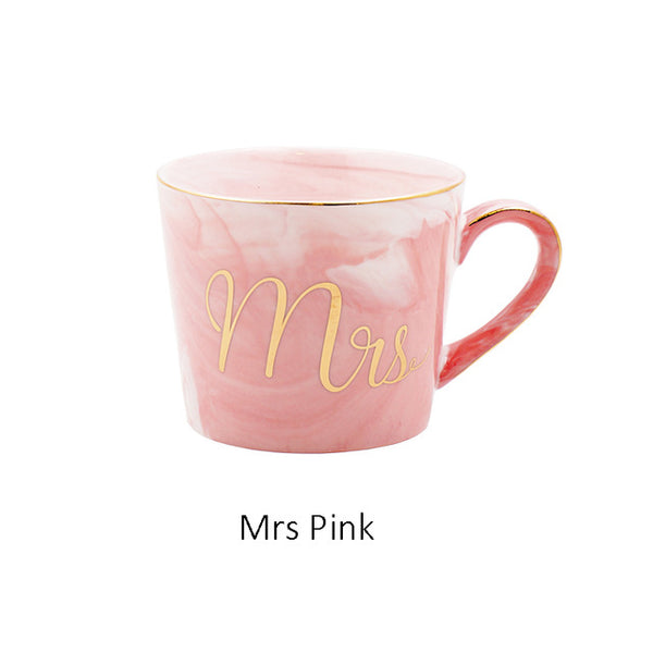 Handpainted Gold Monogram Natural Marble Porcelain Coffee Mug Mr and Mrs Tea Milk Cups and Mugs Creative Wedding Gift