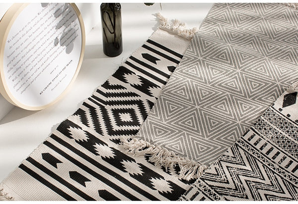 Kilim black white 100% cotton Living room Carpet geometric Indian Rug stripe Modern Mat contemporary design Bohemia Nordic style