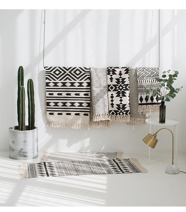 Kilim black white 100% cotton Living room Carpet geometric Indian Rug stripe Modern Mat contemporary design Bohemia Nordic style