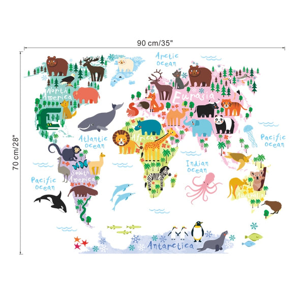 new 037 cartoon animals world map wall decals for kids rooms office home decorations pvc wall stickers diy mural art posters