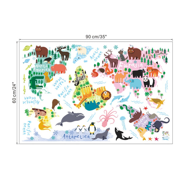 new 037 cartoon animals world map wall decals for kids rooms office home decorations pvc wall stickers diy mural art posters