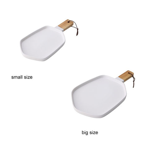 MUZITY Ceramic Plates With Wooden Handle Pigmented Irregular Porcelain Dish Plate Creative Dinner Set