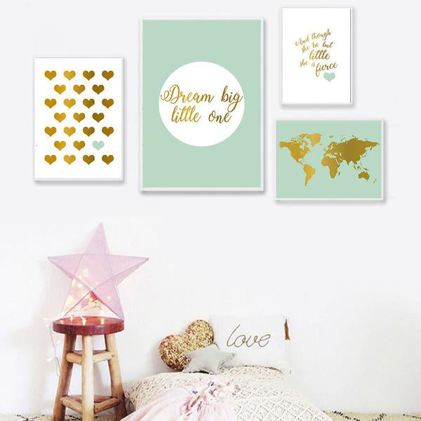 Baby Nursery Decor Wall Art Canvas Posters and Prints Heart Shape World Map Painting Nordic Kids Room Decoration Picture