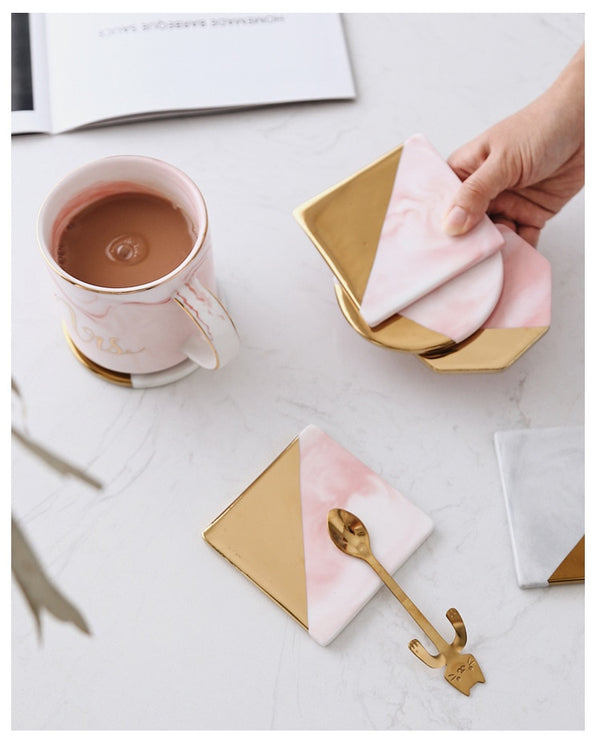 Pink Marble Ceramic Placemat Coaster Mats Pads for Cup Wine Drink Coffee Mug Table Decoration Accessories Marble Decor