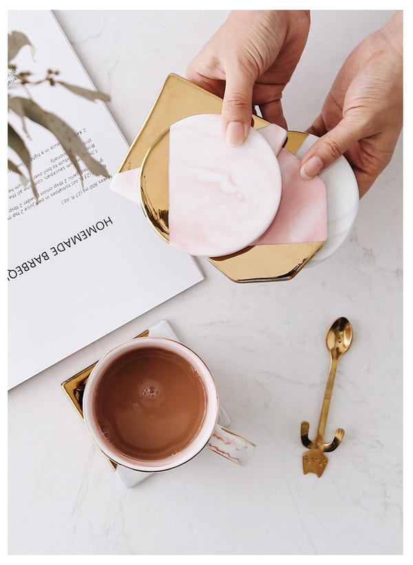 Pink Marble Ceramic Placemat Coaster Mats Pads for Cup Wine Drink Coffee Mug Table Decoration Accessories Marble Decor