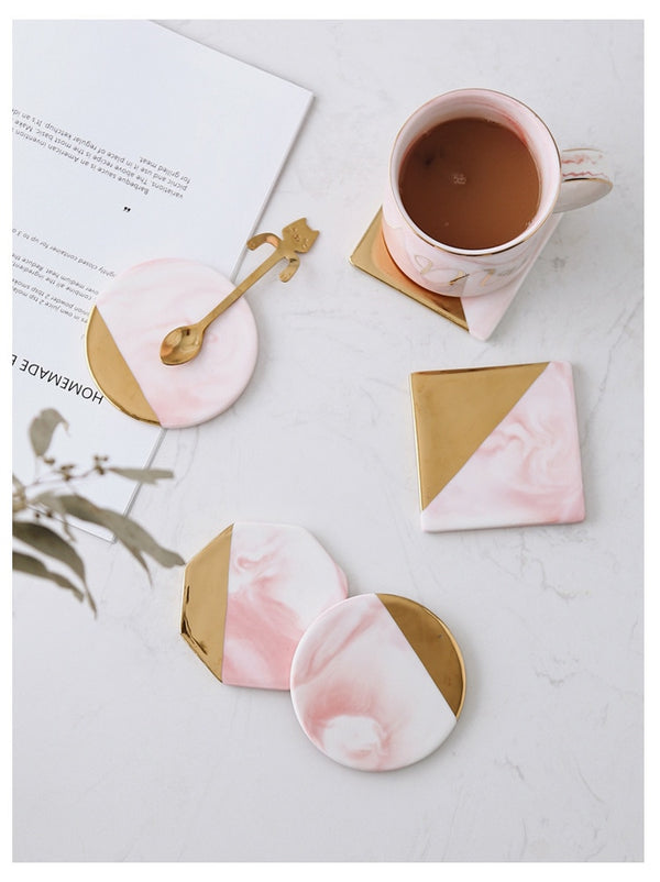 Pink Marble Ceramic Placemat Coaster Mats Pads for Cup Wine Drink Coffee Mug Table Decoration Accessories Marble Decor