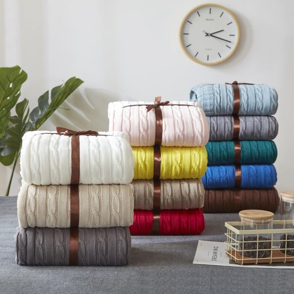 100% Cotton Solid Knitted Blanket Nordic Simplicity Throw for Bed Sofa Spring/Autumn Office Shawl 12 Colors Travel knit Blanket