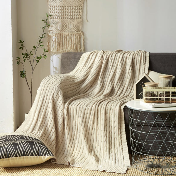 100% Cotton Solid Knitted Blanket Nordic Simplicity Throw for Bed Sofa Spring/Autumn Office Shawl 12 Colors Travel knit Blanket