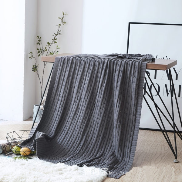 100% Cotton Solid Knitted Blanket Nordic Simplicity Throw for Bed Sofa Spring/Autumn Office Shawl 12 Colors Travel knit Blanket