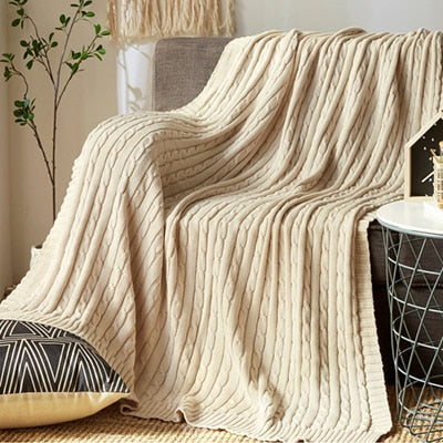 100% Cotton Solid Knitted Blanket Nordic Simplicity Throw for Bed Sofa Spring/Autumn Office Shawl 12 Colors Travel knit Blanket