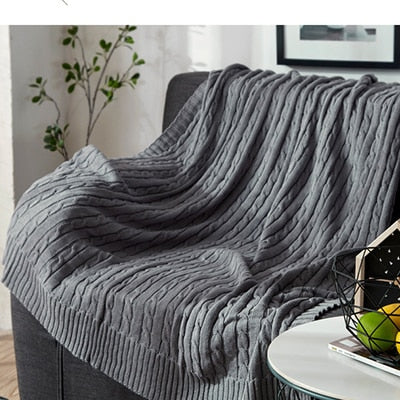 100% Cotton Solid Knitted Blanket Nordic Simplicity Throw for Bed Sofa Spring/Autumn Office Shawl 12 Colors Travel knit Blanket