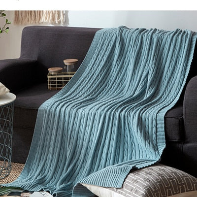 100% Cotton Solid Knitted Blanket Nordic Simplicity Throw for Bed Sofa Spring/Autumn Office Shawl 12 Colors Travel knit Blanket