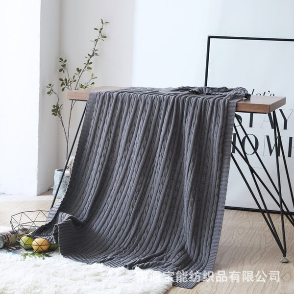 100% Cotton Solid Knitted Blanket Nordic Simplicity Throw for Bed Sofa Spring/Autumn Office Shawl 12 Colors Travel knit Blanket