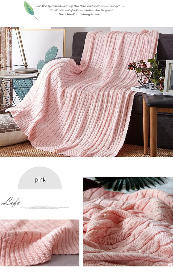 100% Cotton Solid Knitted Blanket Nordic Simplicity Throw for Bed Sofa Spring/Autumn Office Shawl 12 Colors Travel knit Blanket