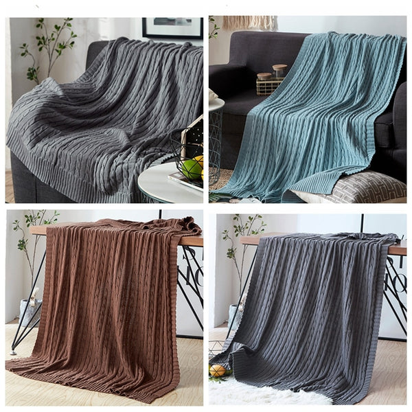100% Cotton Solid Knitted Blanket Nordic Simplicity Throw for Bed Sofa Spring/Autumn Office Shawl 12 Colors Travel knit Blanket