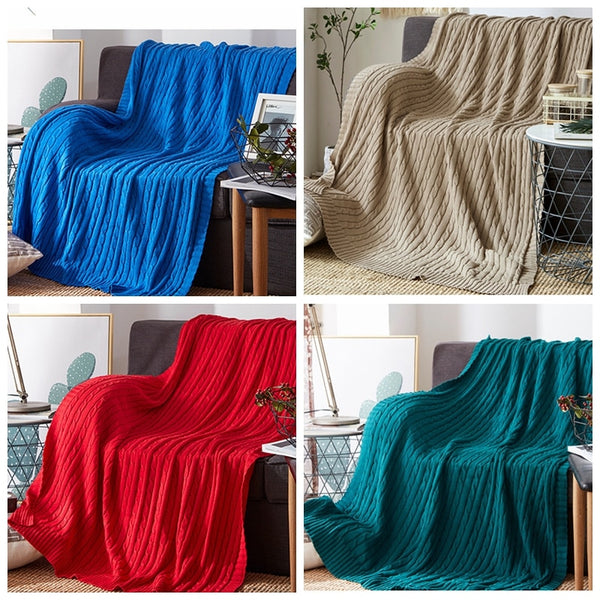 100% Cotton Solid Knitted Blanket Nordic Simplicity Throw for Bed Sofa Spring/Autumn Office Shawl 12 Colors Travel knit Blanket
